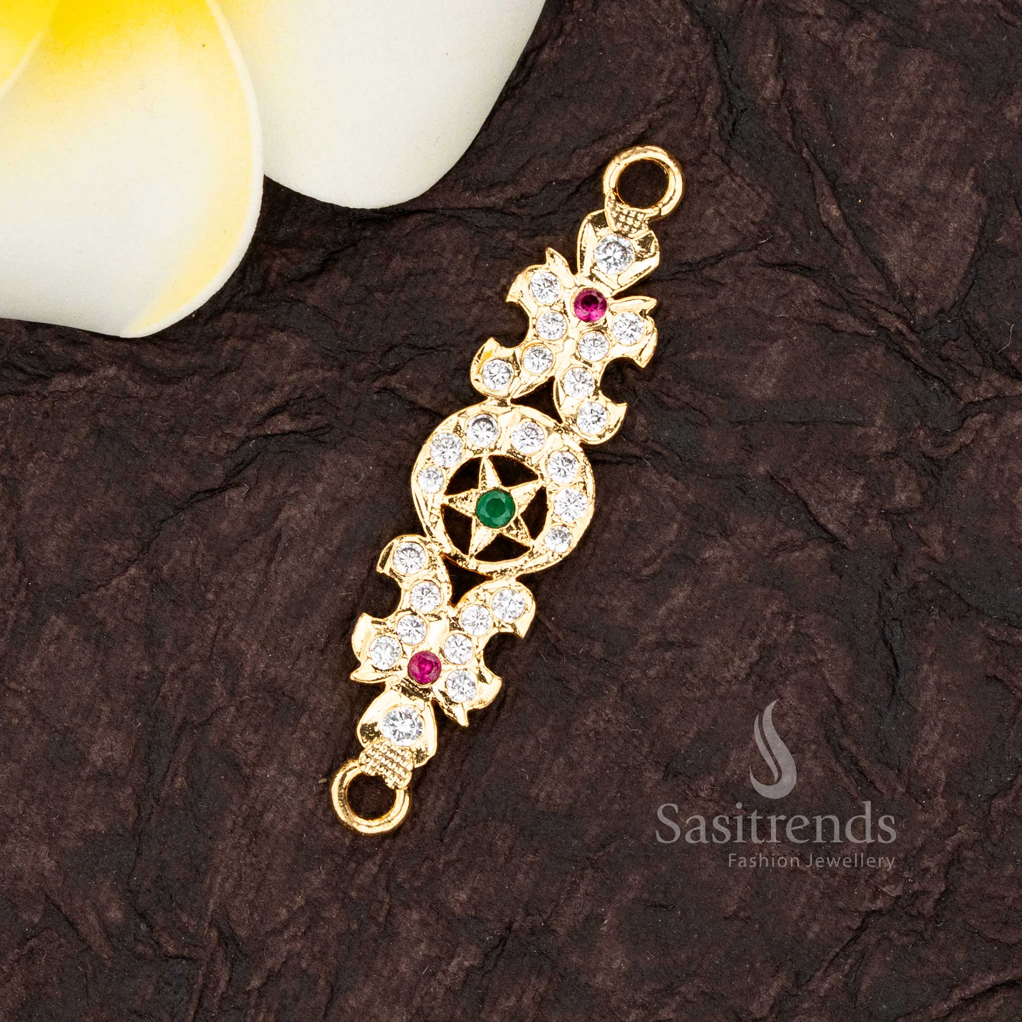 Traditional Star Motif Impon Addigai Micro Gold Plated AD Stone Panchaloha Mugappu Pendant - Sasitrends
