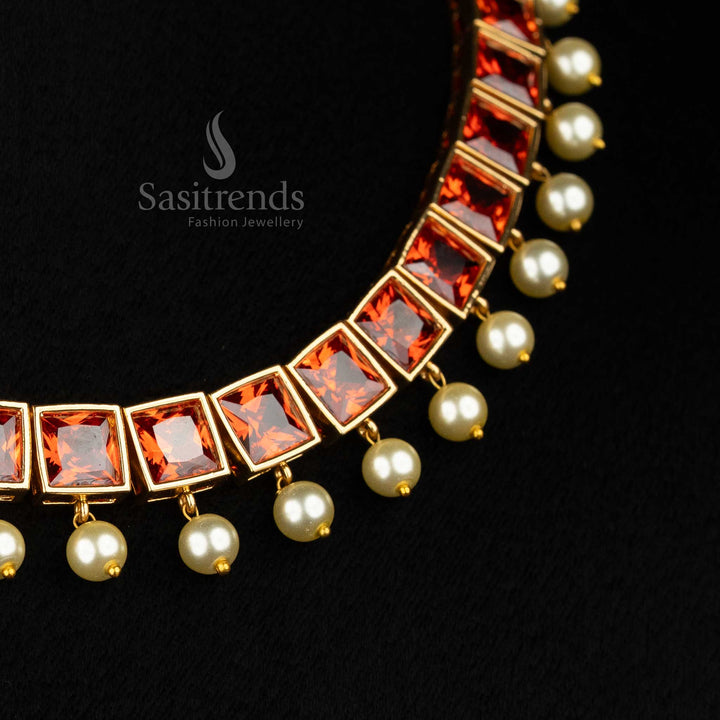  BIG red AD square-cut necklace with pearl drops designed for radiant wedding celebrations – Sasitrends