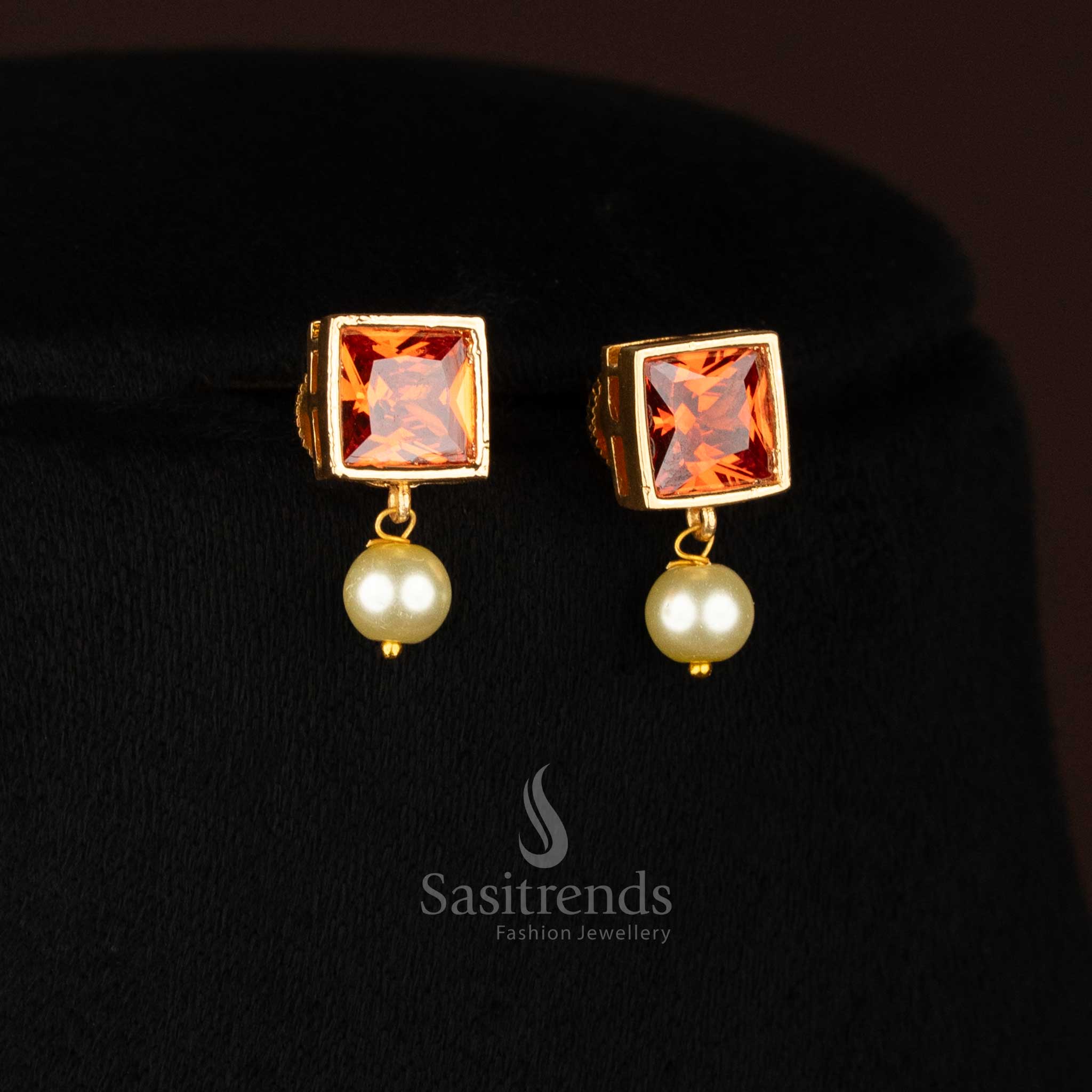 BIG red square AD studs with pearl touch for traditional wedding grace – Sasitrends