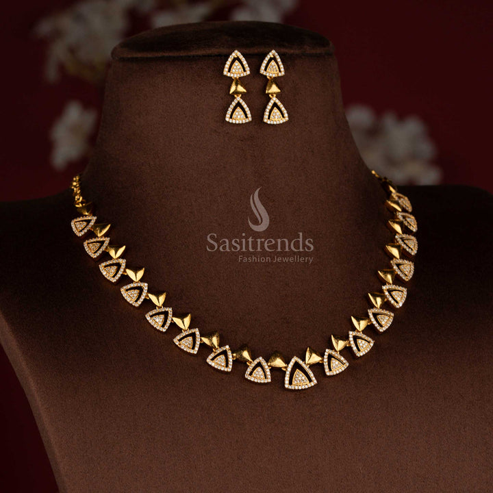 Pure elegance temple matte gold polished white AD necklace jewellery suited for bridal functions and auspicious ceremonies – Sasitrends
