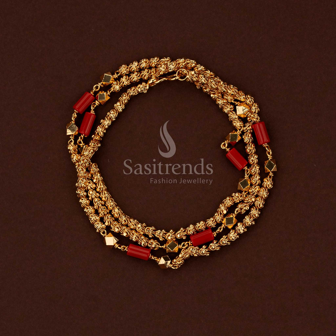Regal micro gold plated Mangalorean Dasavatharm Thennampoo rope chain with coral beads and golden balls – Sasitrends