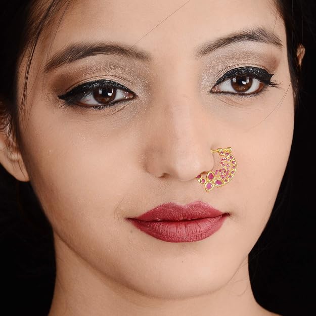 Adjustable non-piercing gold plated peacock nose pin for festive and wedding wear - Sasitrends