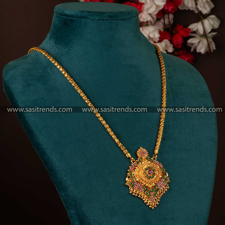 One gram micro gold plated Dasavatharam pendant chain necklace in striking ruby-green color