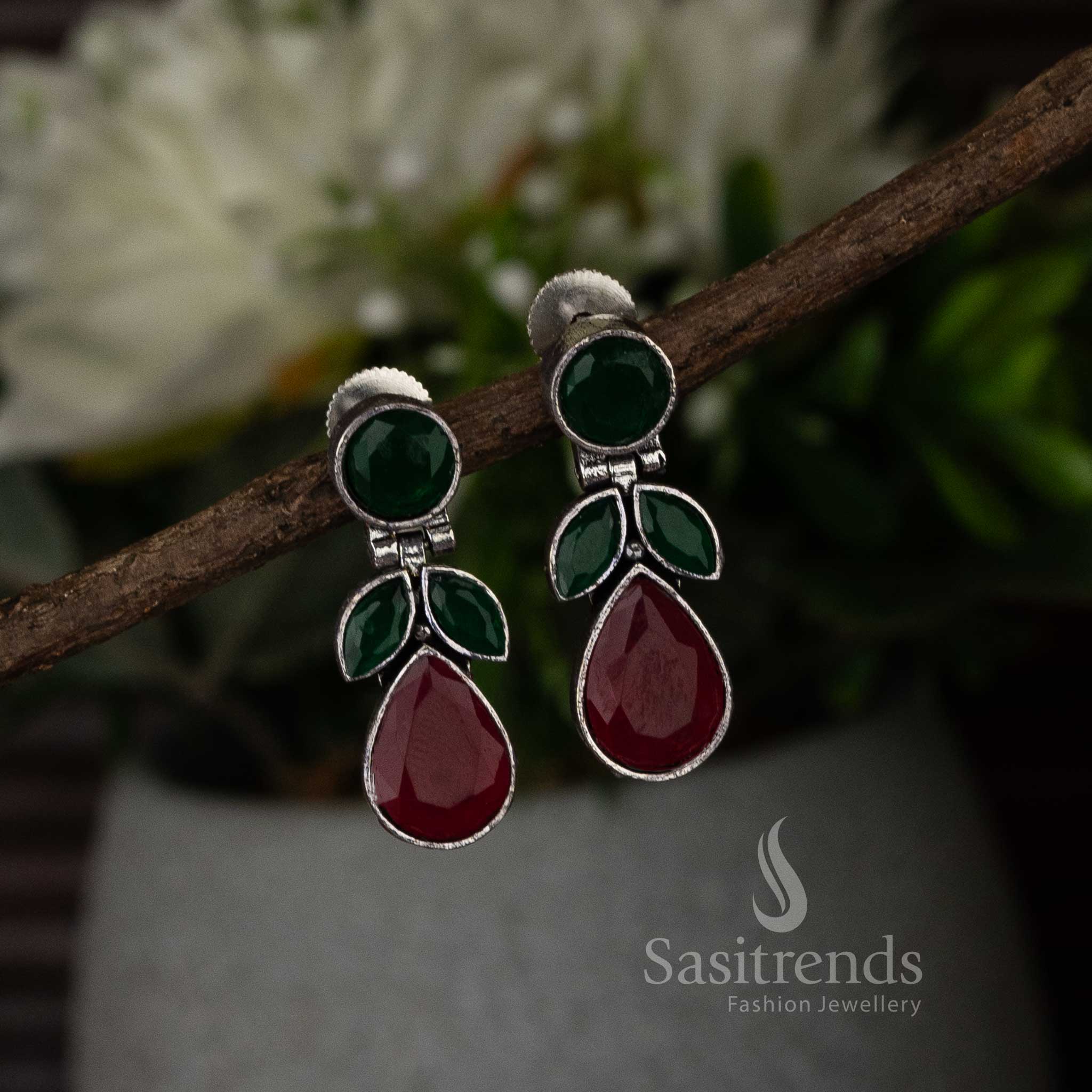 Ruby Green Navarathiri Trendy Oxidised Earrings Sasitrends Online Shopping