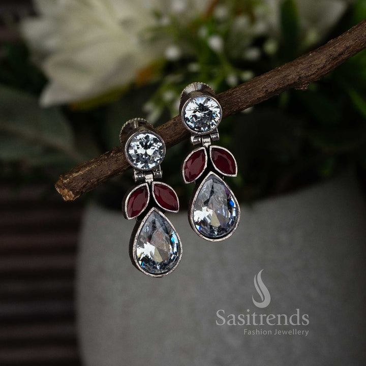 Ruby White Stone Studded Oxidised Earrings Perfect Festive Occasion Sasitrends