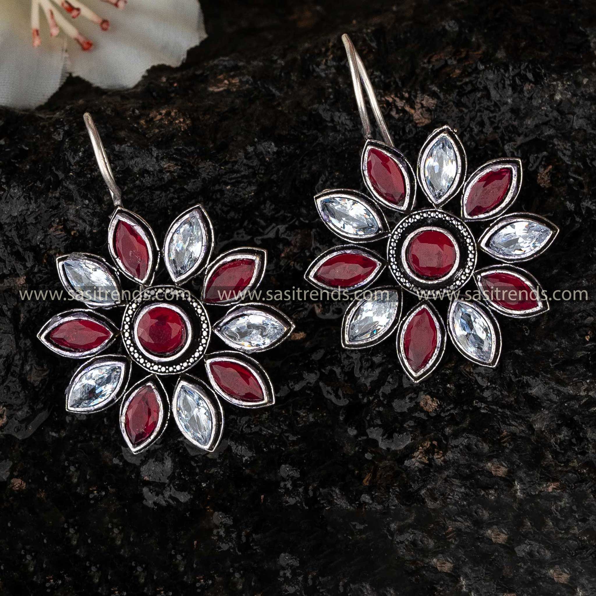 Vibrant Spectrum Floral Oxidised Earrings - Sasitrends