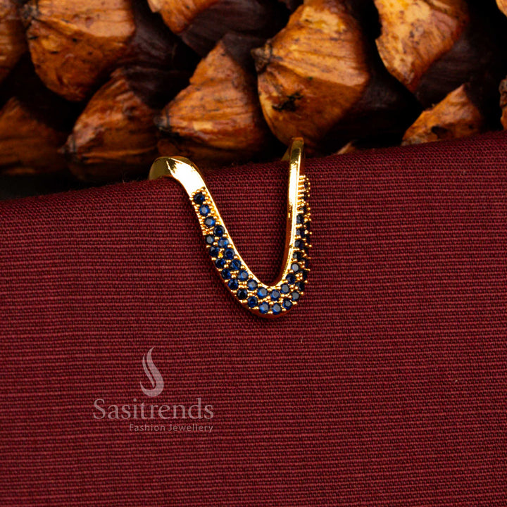 Sasitrend Guaranteed 24K Micro Gold Plated blue AD Bold U-Shaped Curved Arc Structure Statement Ring with Precision Stone Setting