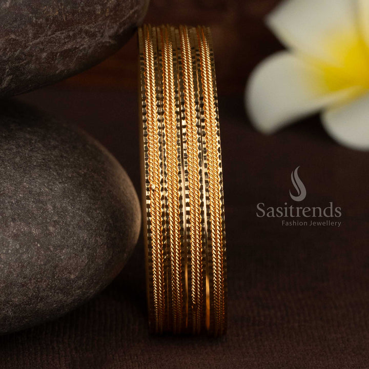 Enchanting 24K Micro Gold Plated Multi Line Rope Design Bangles | Traditional Real Gold Look One Gram Jewellery