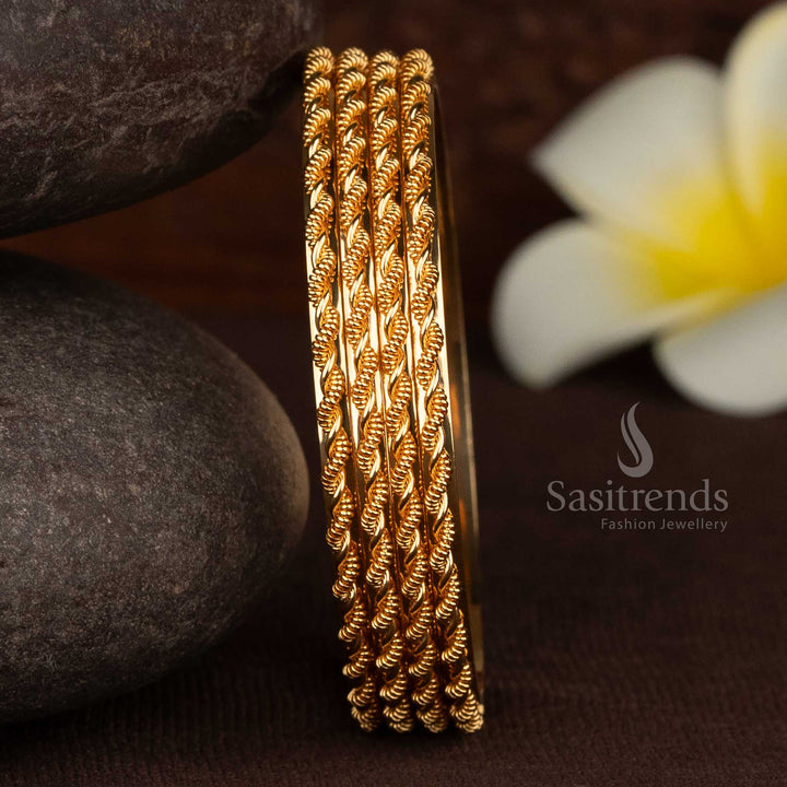 Guaranteed One Gram Micro Gold Plated Multi-Layer Rope Design 4 Set Bangles | Traditional One Gram Jewellery