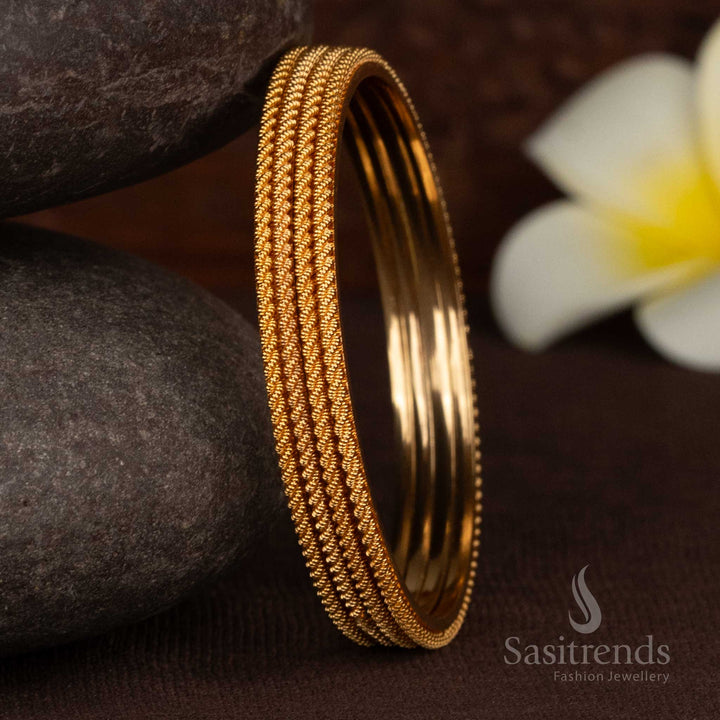 Captivating 24K Micro Gold Plated Rope Texture Layered Design Traditional 4 Set Bangles | One Gram Jewellery