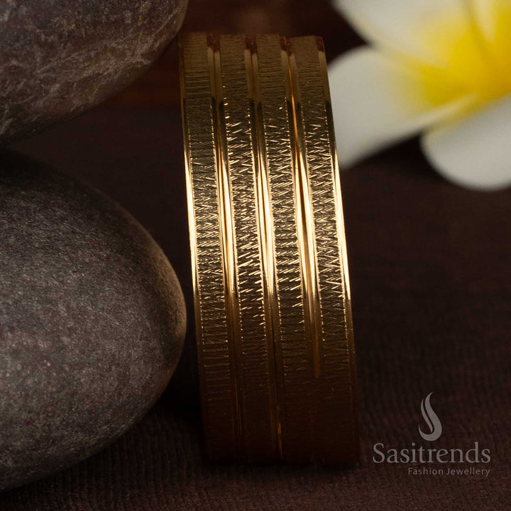Majestic Micro Gold Plated Linear Cut Texture Traditional Bangles with Premium Real Gold Finish | Festive & Temple Wear