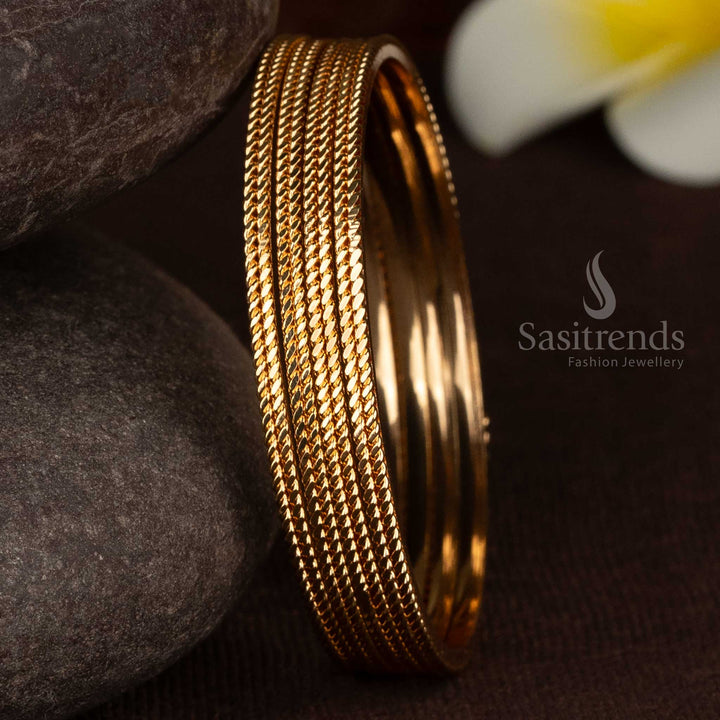 Guaranteed 24K Micro Gold Plated Braided Chain Texture Traditional Bangle | One Gram Jewellery with Real Gold Look
