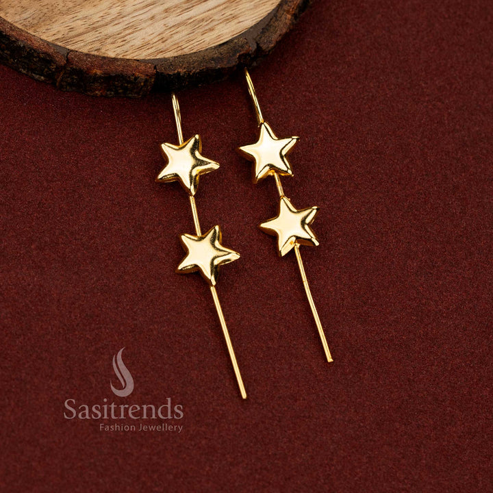 Sasitrends 24K gold plated dual star modern ear cuff earrings for girls crafted with elegant fashion detailing for stylish contemporary wear