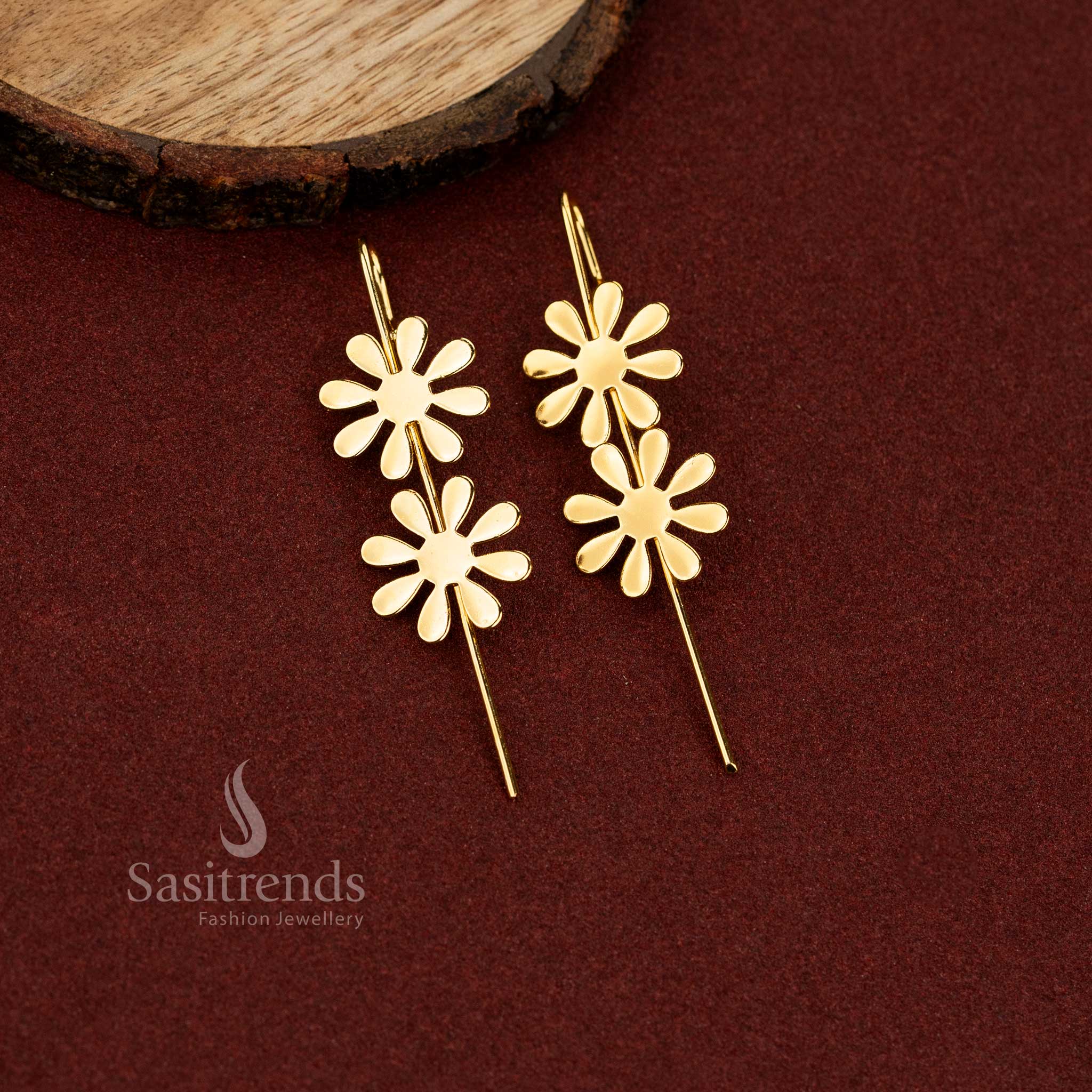 Sasitrends 24K gold plated floral cluster ear cuff earrings for girls fashion jewellery party wear styling