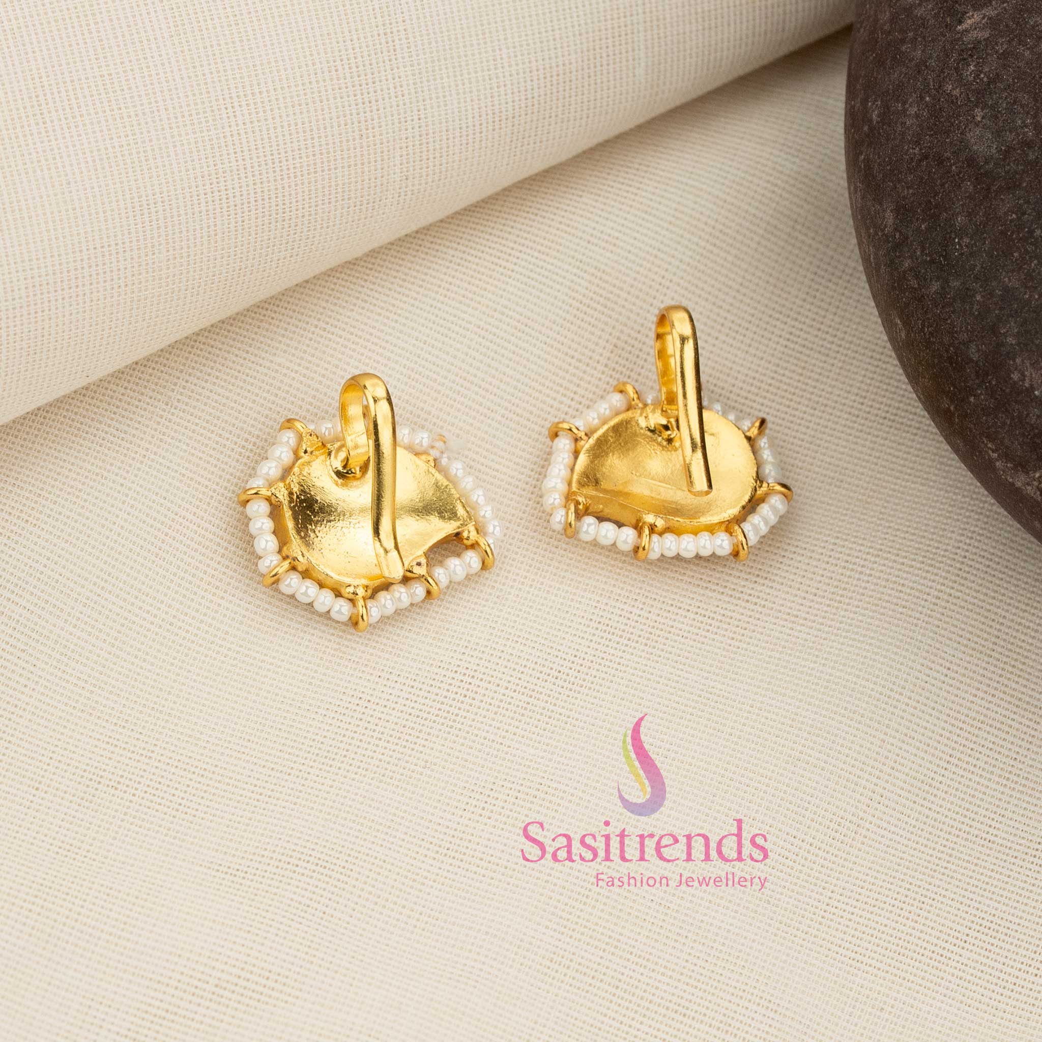 Traditional 24K jadau gold plated bugadi earcuff earrings featuring mango design floral kundan stone work by Sasitrends