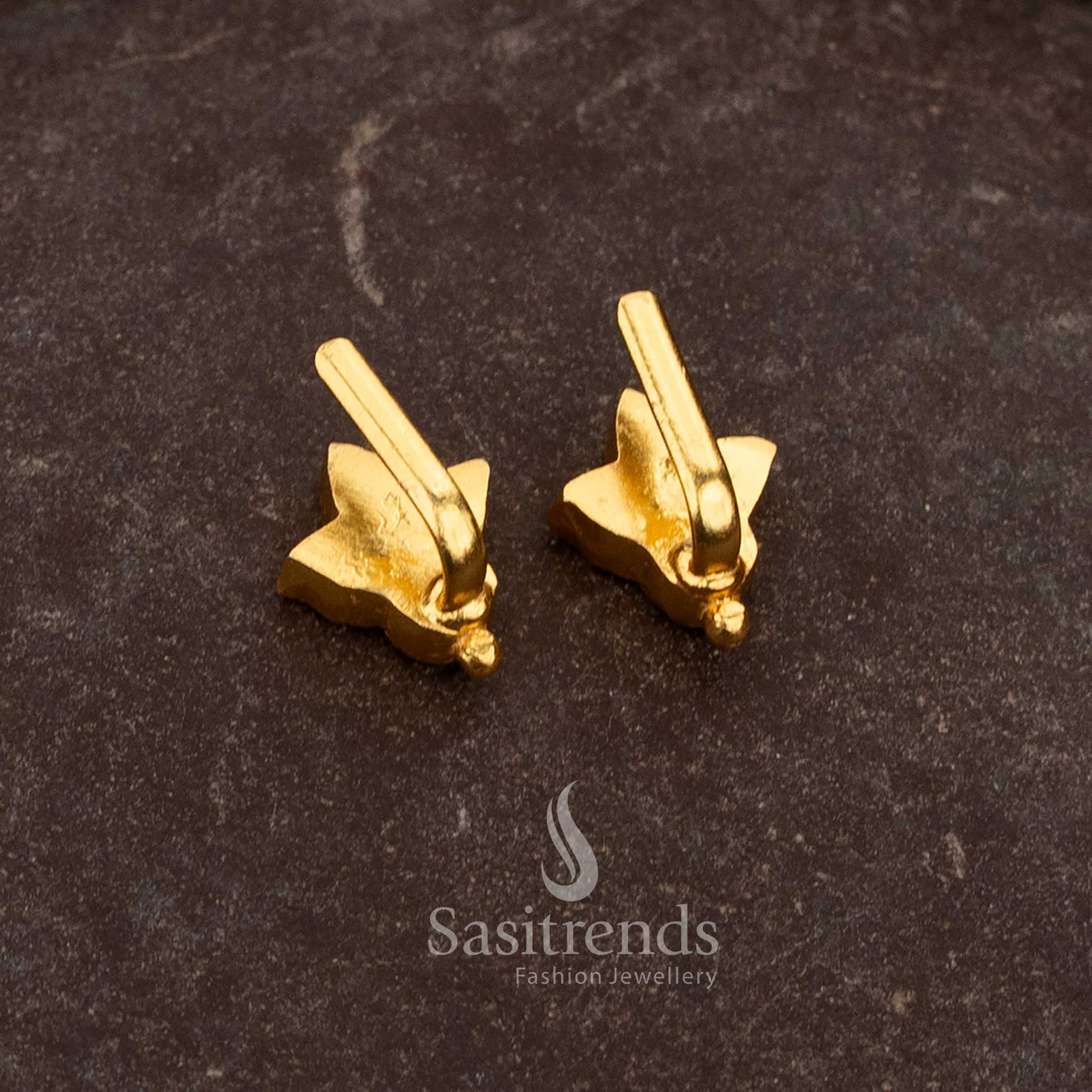 traditional leaf structure jadau 24k gold plated kundan stone bugadi earrings with premium gold plated finish - Sasitrends