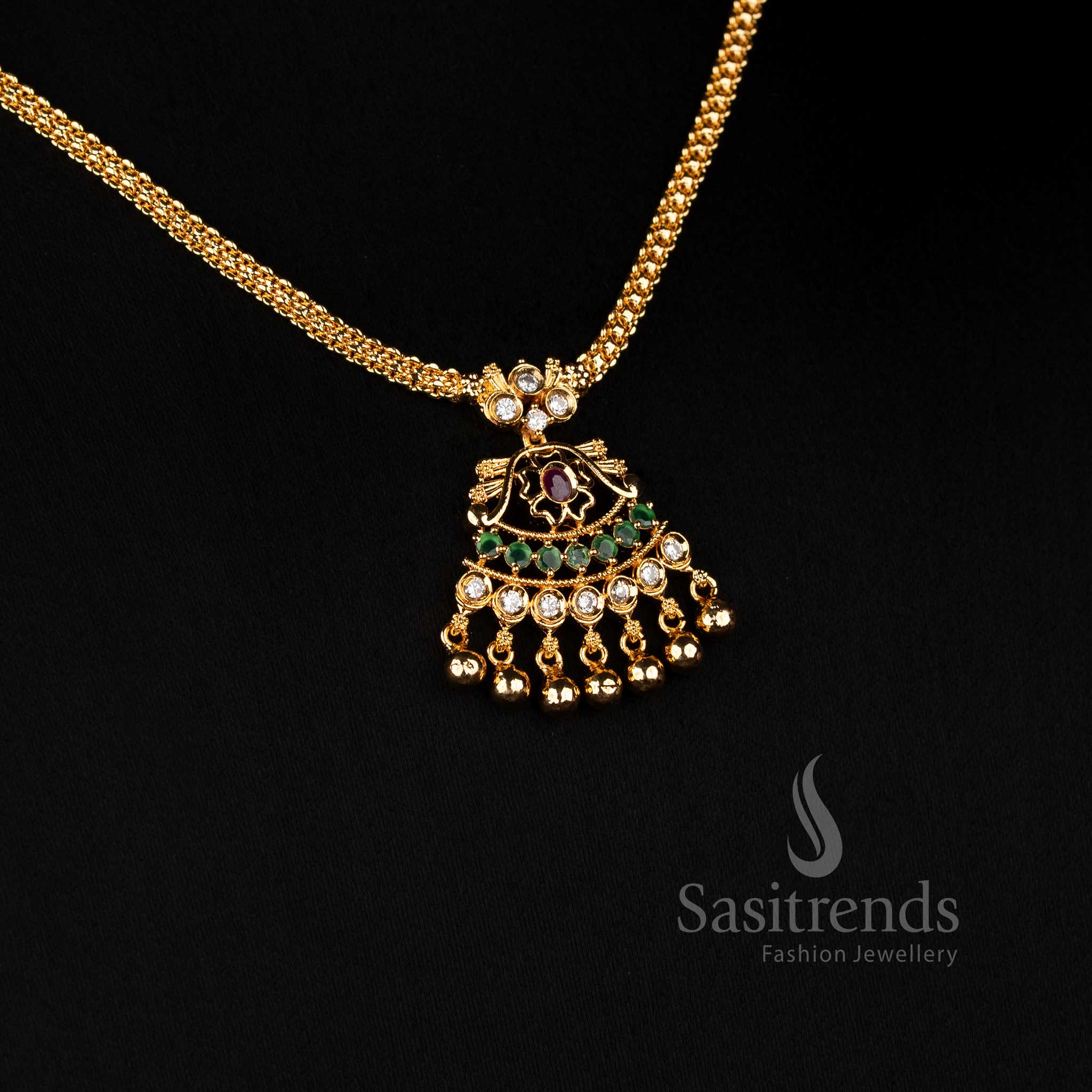 Sasitrends 24K micro gold plated floral multi AD stone necklace for festive wear