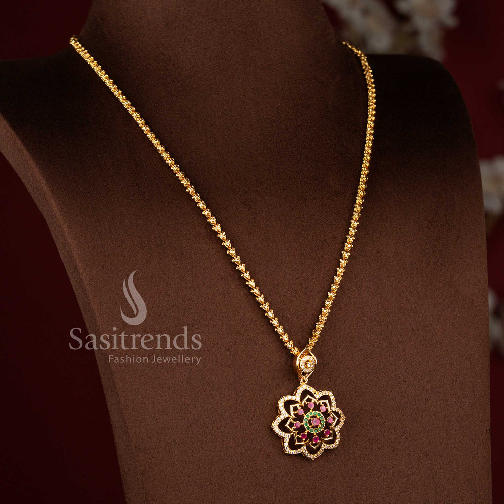 Sasitrends - Micro Gold Plated Dasavathram Chain Necklace with Peacock Pendant - Sasitrends