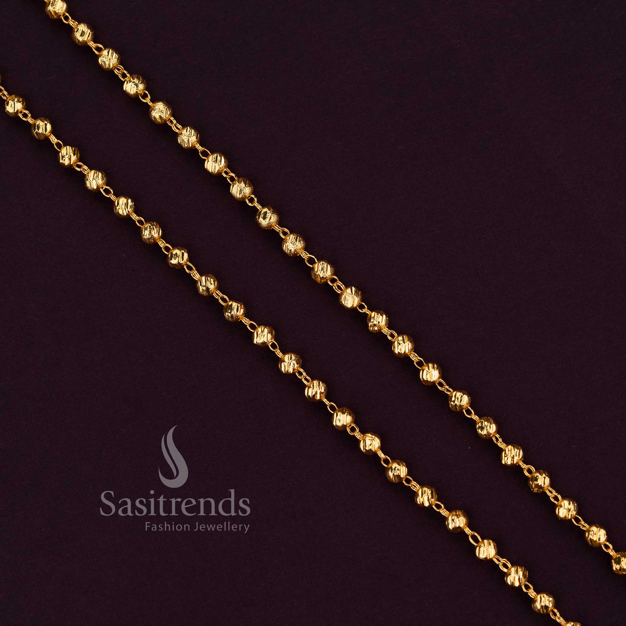 Sasitrends 24K micro gold plated designer bead ball chain featuring intricate link structure crafted in elegant 1 gram jewellery finish