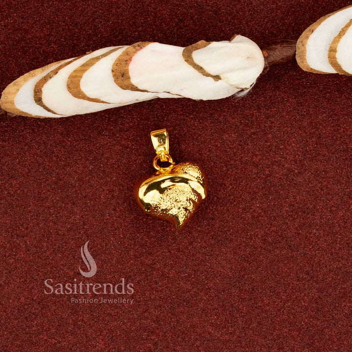 Loveable 24K Micro Gold Plated Textured Heart Shape Pendant with Sculpted Curved Form and High Polish Finish | Casual & Daily Wear