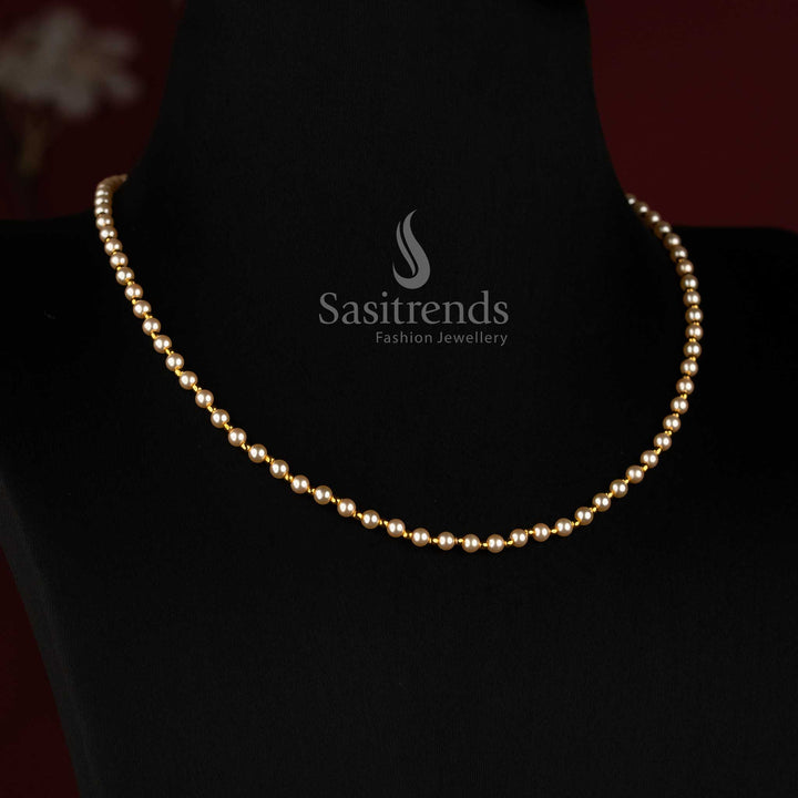 Sasitrends 24K Micro Gold Plated Golden Pearl Necklace with Single Strand Beaded Link Design 