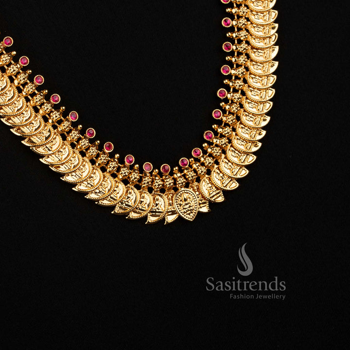 Premium Guaranteed 24K Micro Gold Plated Lakshmi Mango AD Stone Short & Long Necklace Set | Traditional Temple Jewellery - Sasitrends 