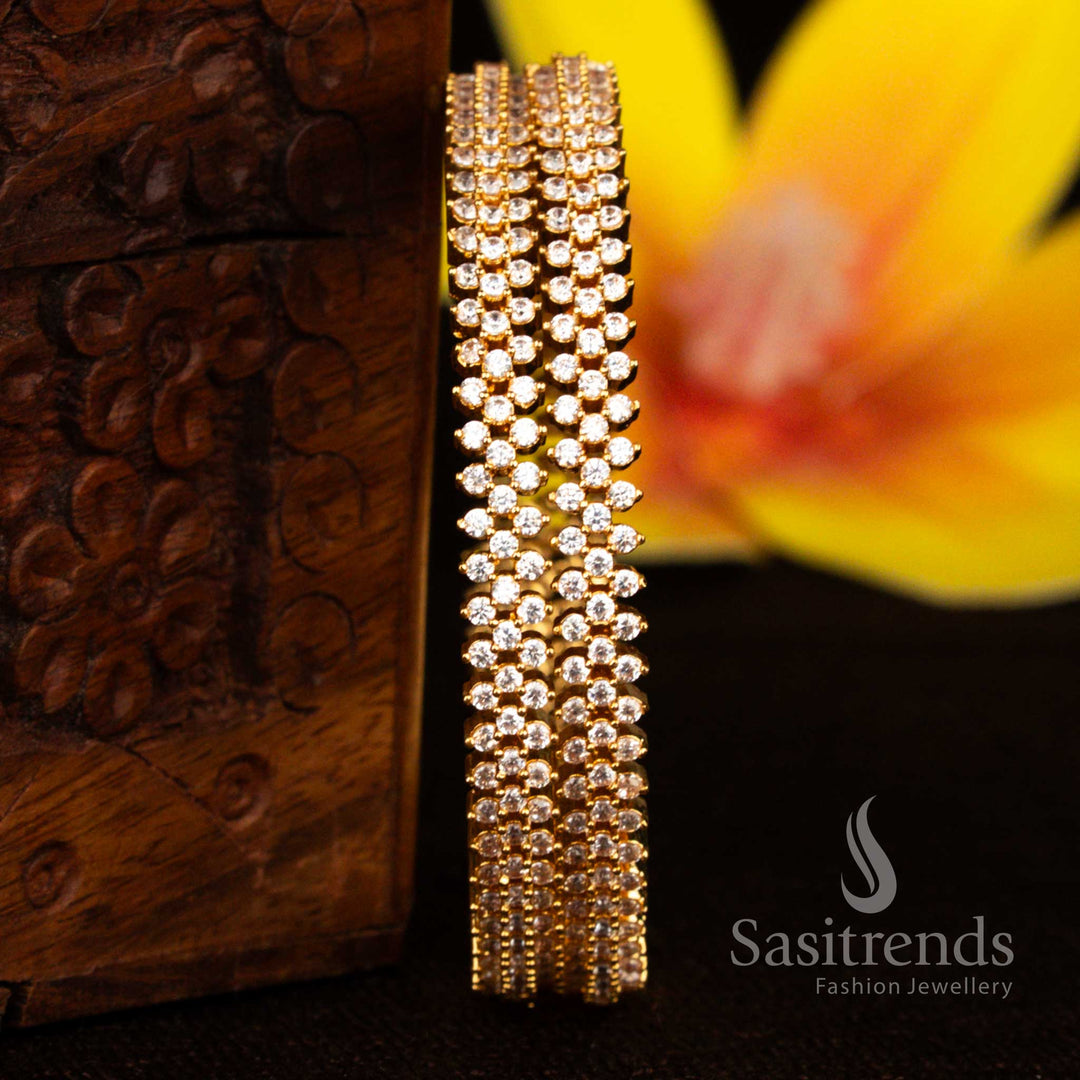 Sasitrends real gold look micro plated multi-layer white American diamond bangles with uniform framework