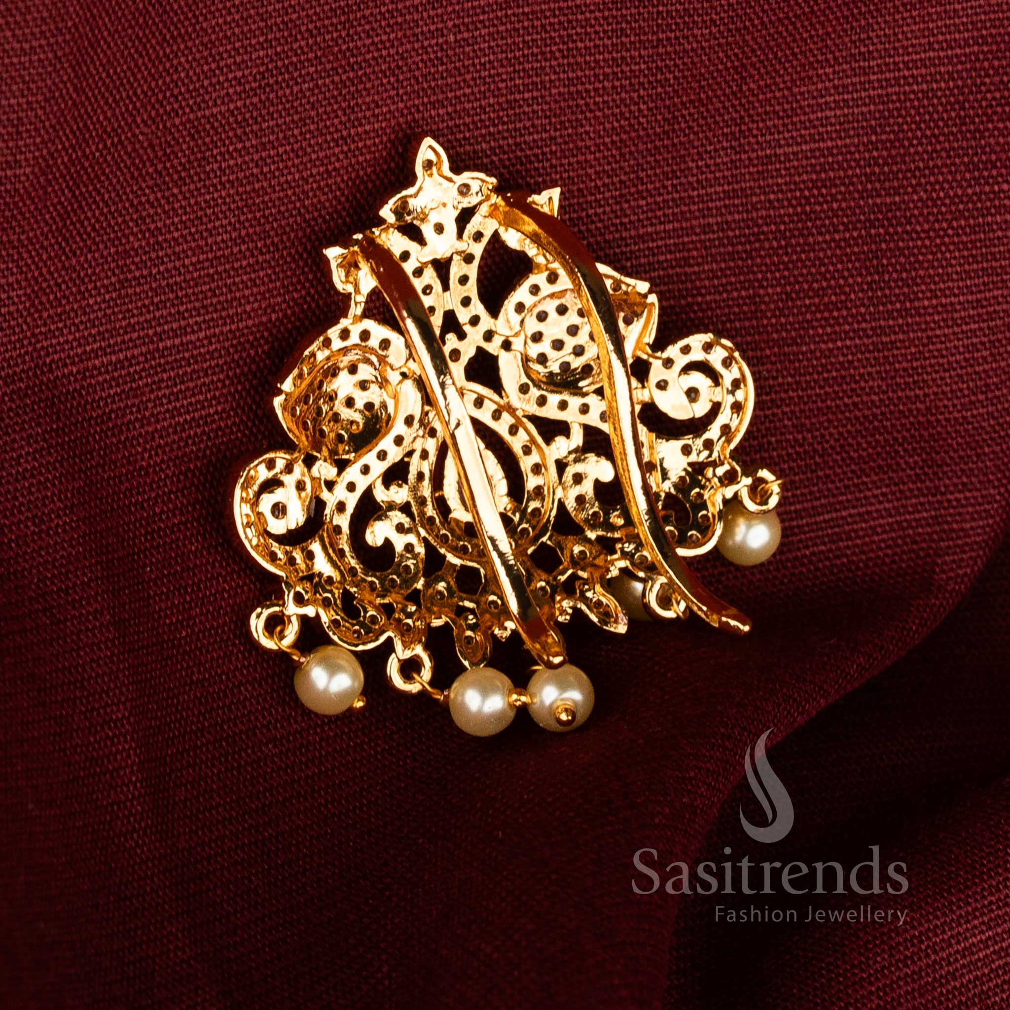 Peacock motif hair ornament designed with multi american diamond stone work and traditional jadai billai structure - Sasitrends