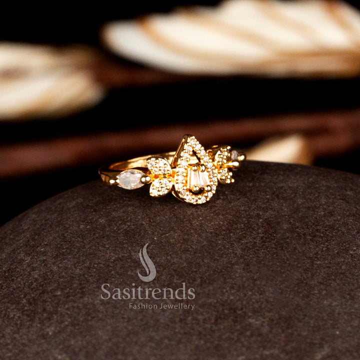 Party Wear American Diamond 24K Micro Gold Plated Pear Floral Cluster Designer Ring | Guaranteed One Gram Real Gold Look Jewellery
