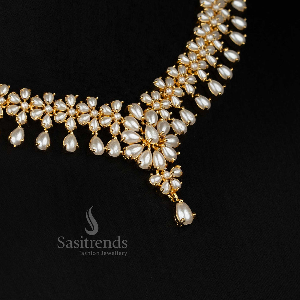 Sasitrends stone free micro gold plated pearl necklace set designed for engagement and festive occasions