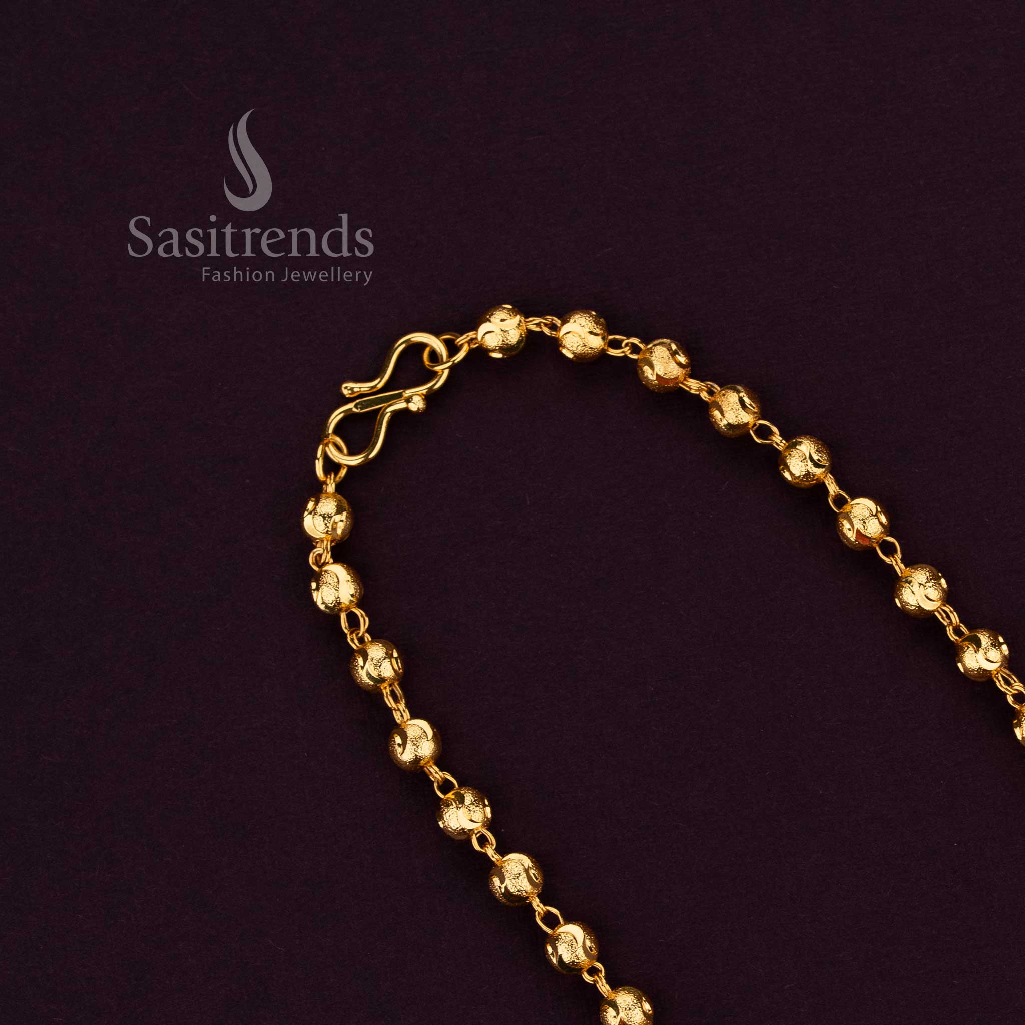 Sasitrends 24K micro gold plated traditional designer ball chain featuring textured bead link pattern crafted in real gold look 1 gram jewellery finish