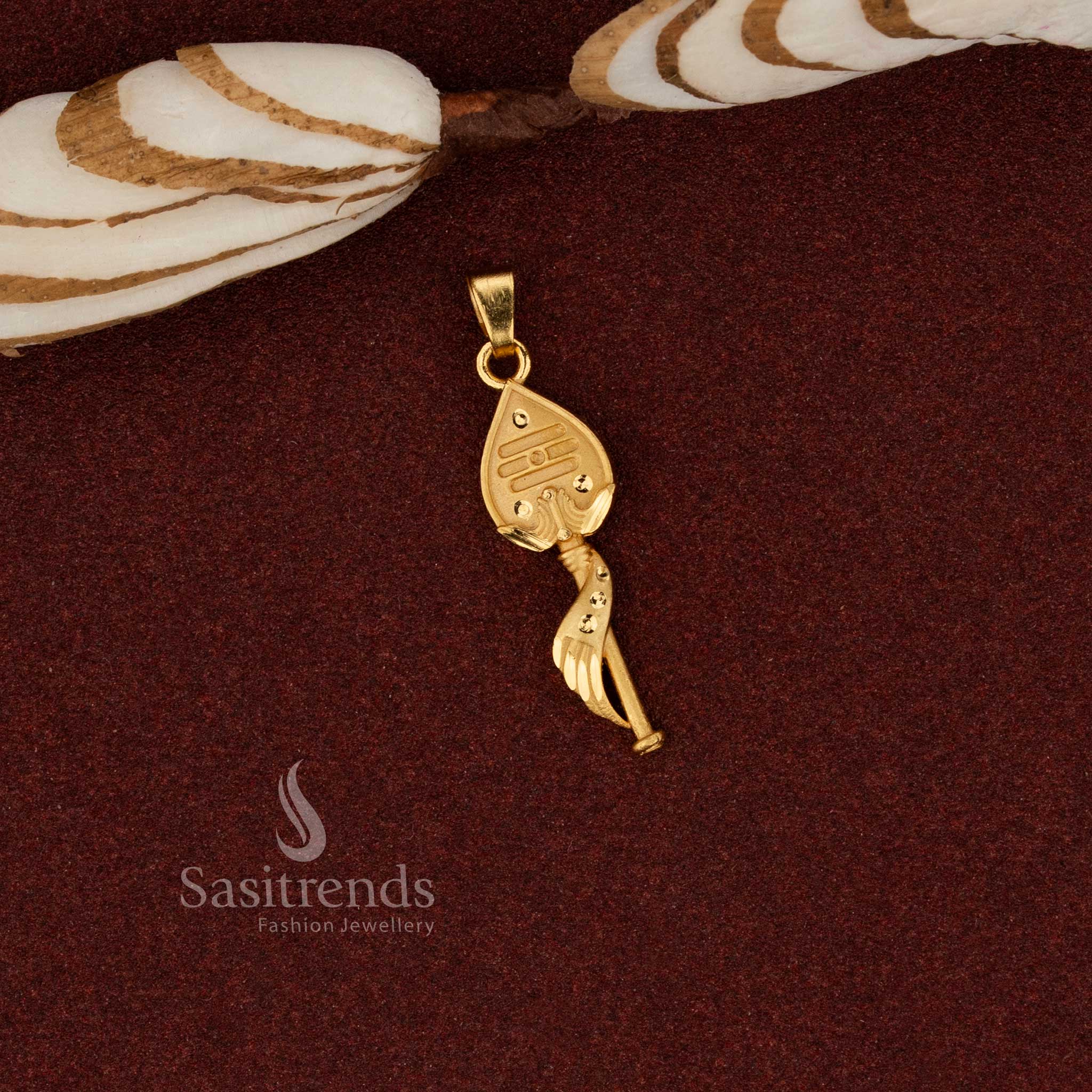 Sasitrends 24K micro gold plated traditional heritage vel forming pendant designed with elegant ethnic artistry for temple visits and festive gatherings