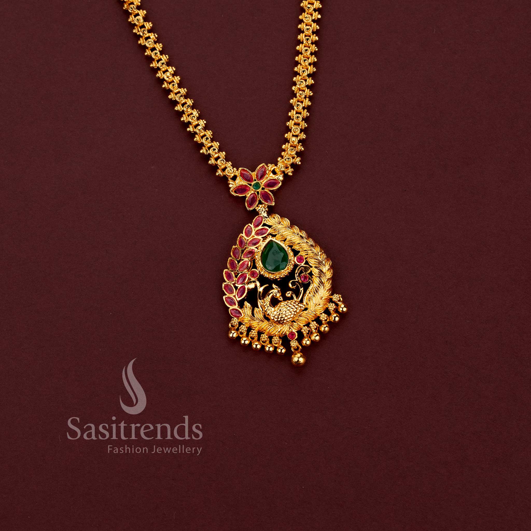Sasitrends guaranteed real gold look necklace with floral centre connector, elaborate curved detailing and an intricately structured statement pendant 