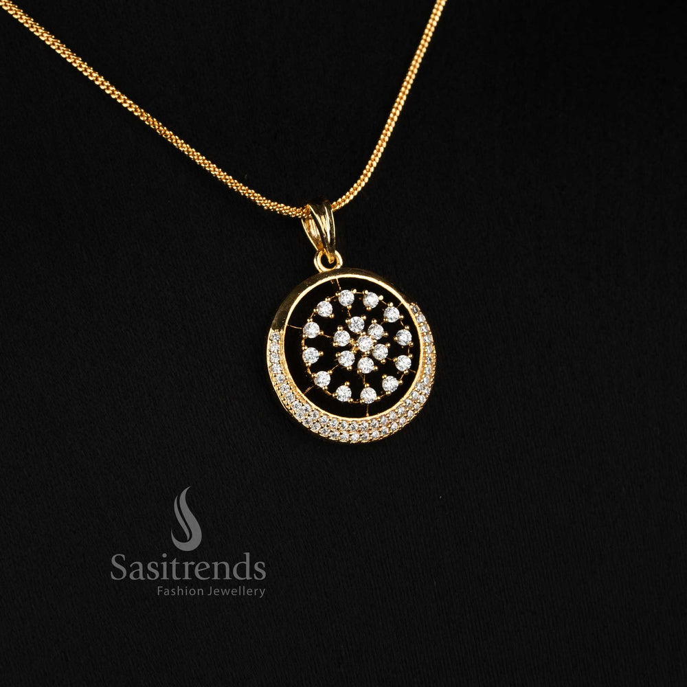 Sasitrends 2606J Micro Gold Plated round pendant jewellery set featuring clustered American Diamond stones and coordinated circular stud earrings 