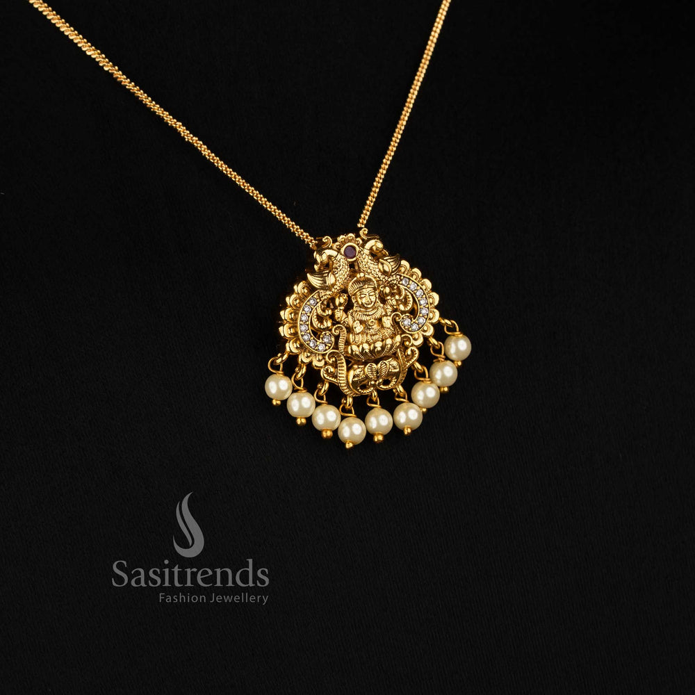 Sasitrends Traditional Micro Gold Chain Featuring Ornate Matte Gold Pendant Design for Saree and Temple Wear 