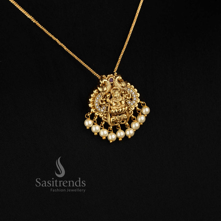 Sasitrends Traditional Micro Gold Chain Featuring Ornate Matte Gold Pendant Design for Saree and Temple Wear 