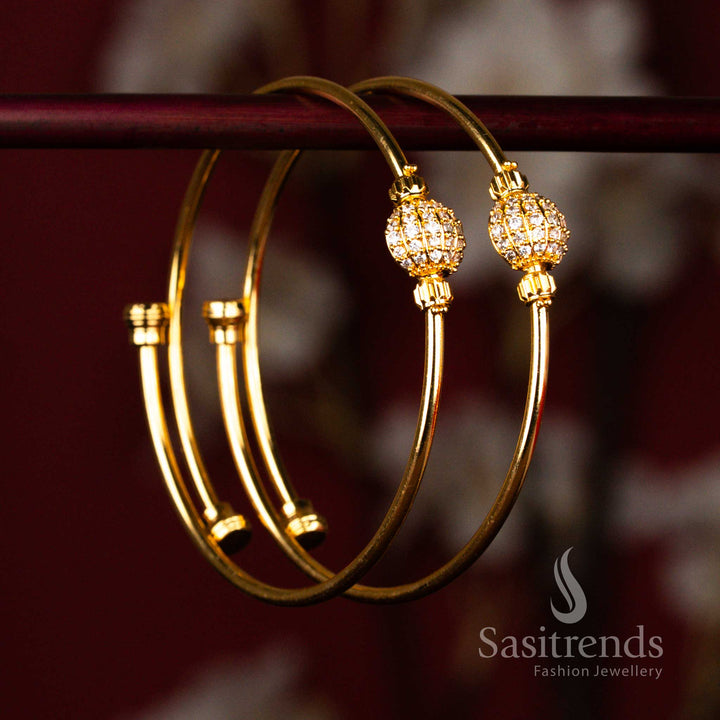 24K micro gold plated bangles with sparkling white American diamond stone ball centre for bridal and festive occasions