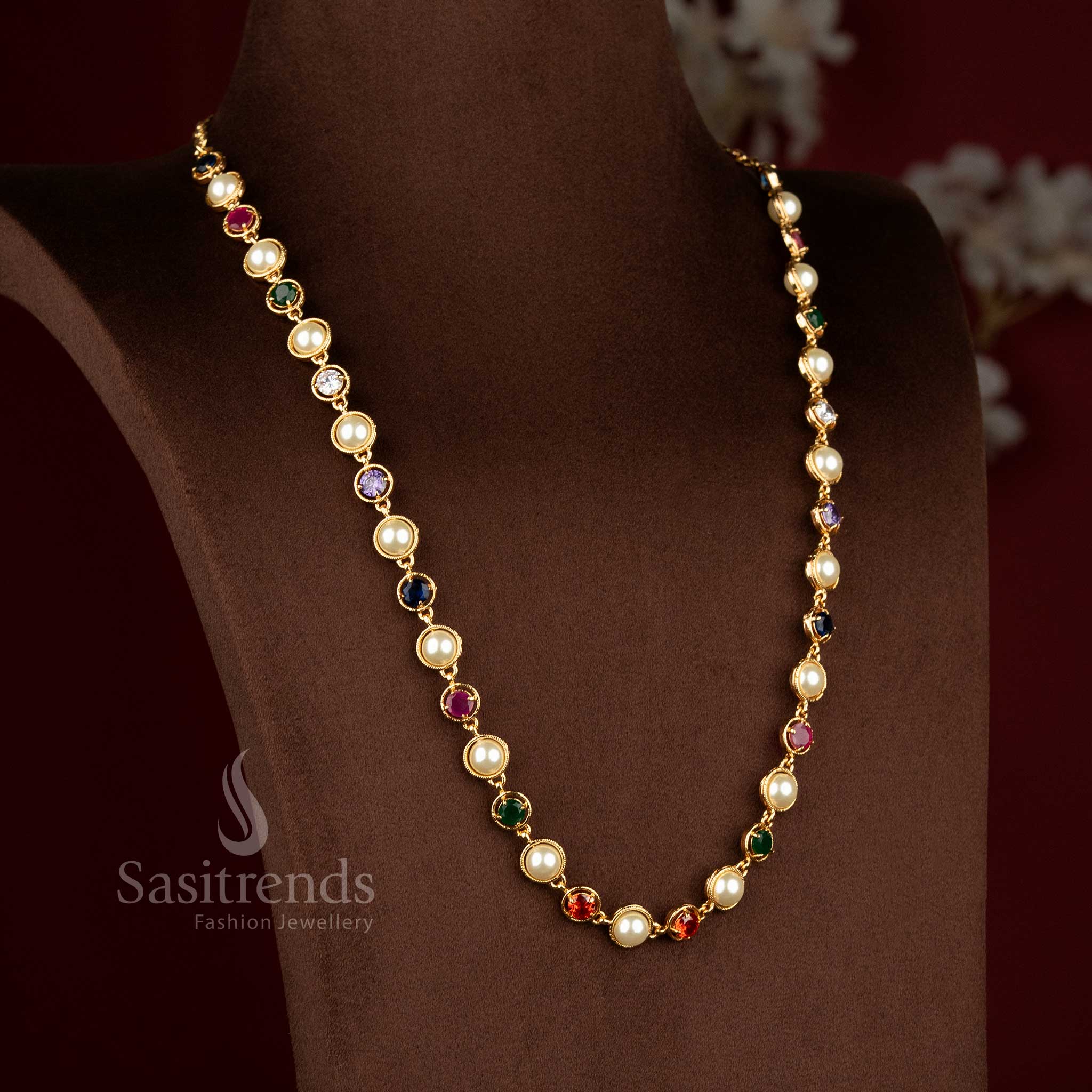 Guaranteed Impon Pachaloha Structured Link Design 24K Micro Gold Plated American Diamond Necklace for Women - Sasitrends