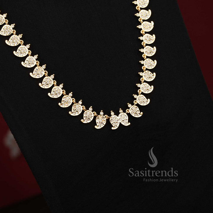 Sasitrends Traditional Impon Addigai Micro Gold Plated Necklace Set with Stone Studded Mango Motif Link Structure