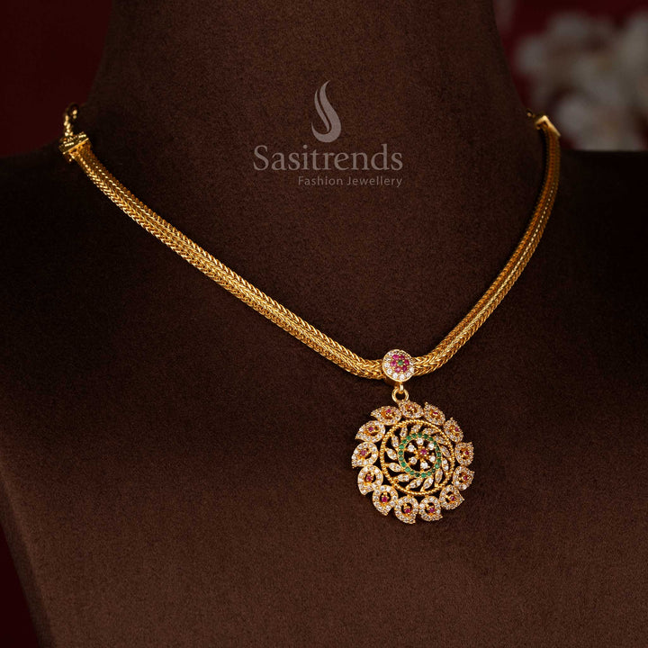 Guaranteed 24K Finish One Gram Micro Gold Plated AD Stone Circular Spiral Flexible Necklace Jewellery