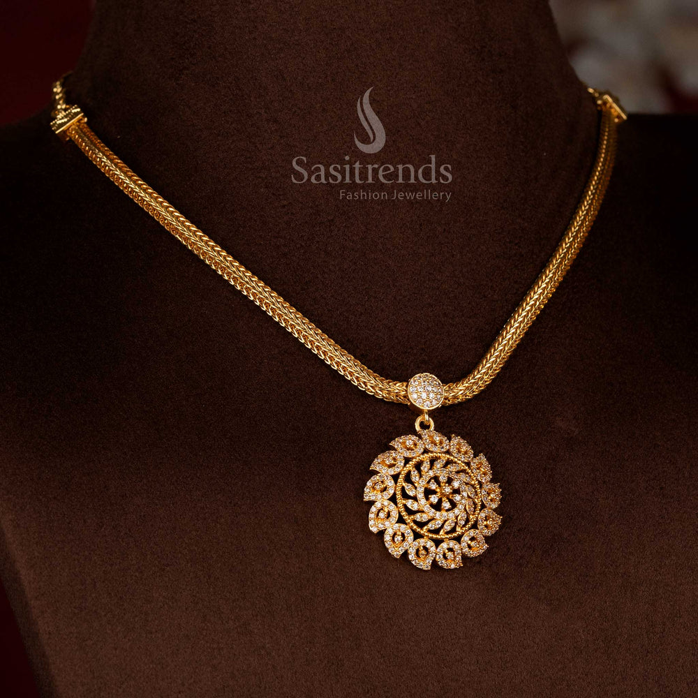 Sasitrends micro gold plated white AD stone sparkling spiral floral pendant necklace with real gold look