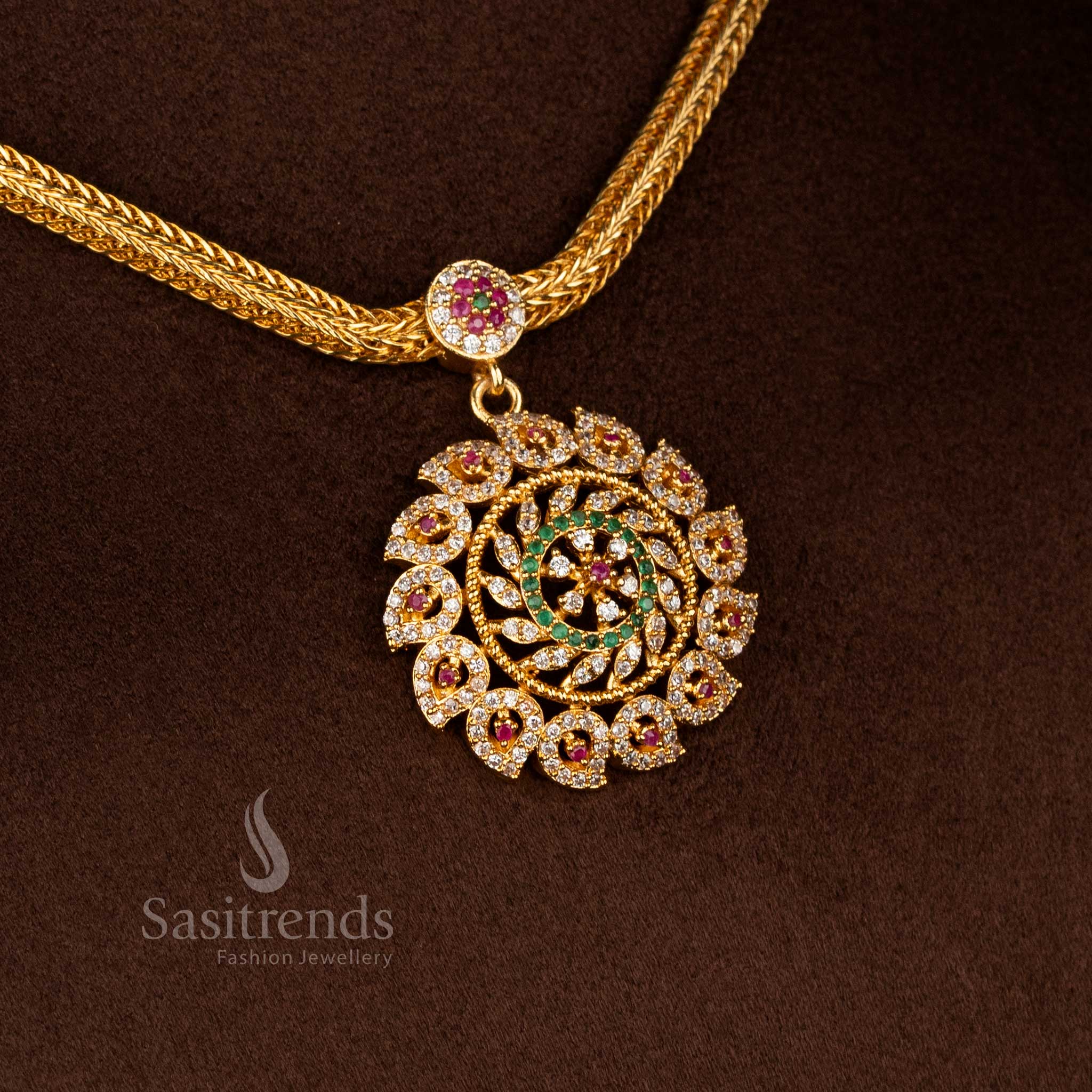 Sasitrends micro gold plated multi AD stone circular spiral pendant necklace with traditional real gold look