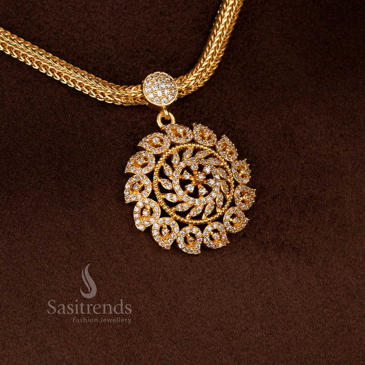 Sasitrends micro gold plated white AD stone circular pendant necklace with classic traditional design