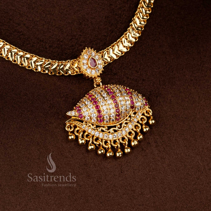 Sasitrends micro gold plated white ruby AD stone curved dome pendant necklace with sparkling traditional appeal