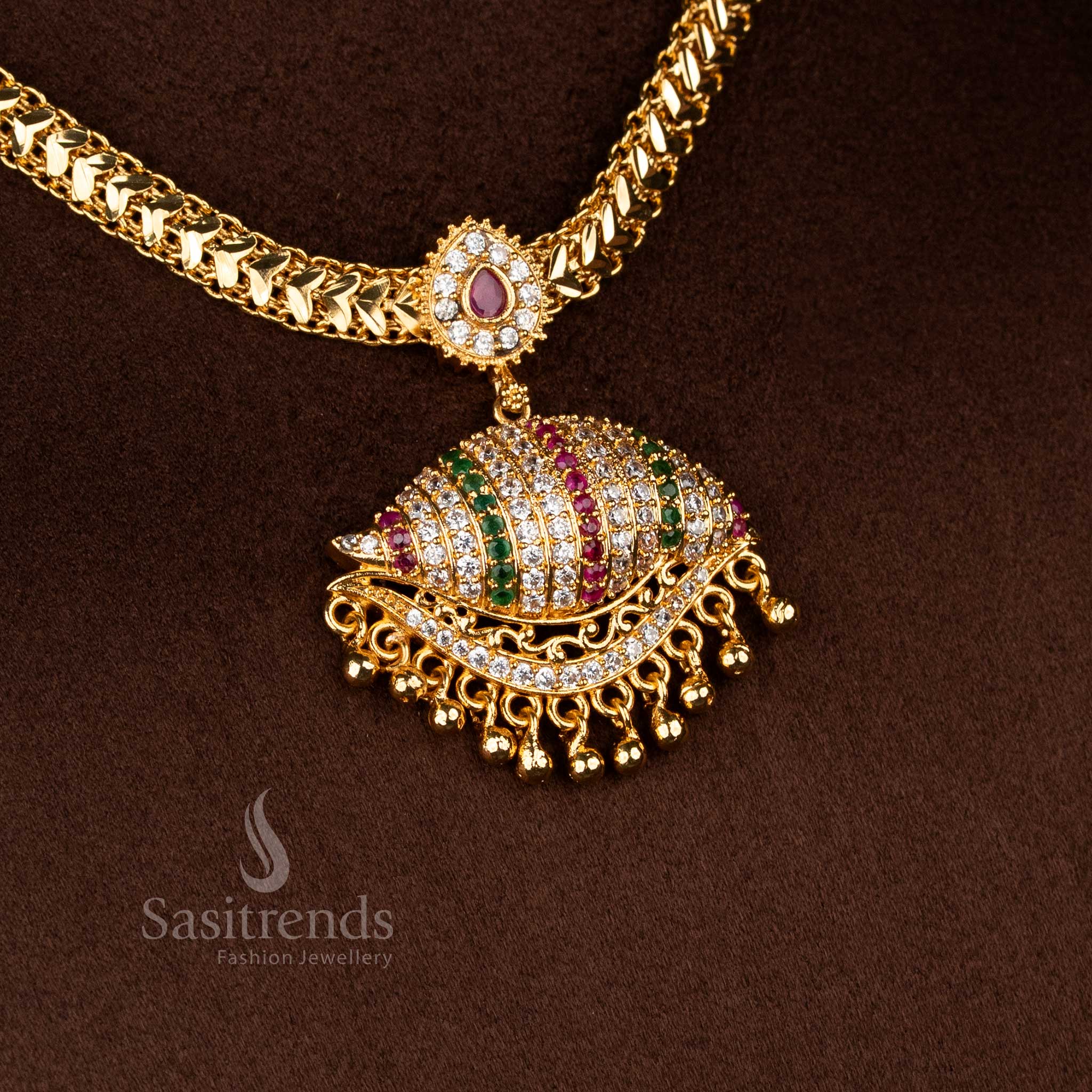 Sasitrends micro gold plated multi AD stone dome pendant necklace with classic traditional structure