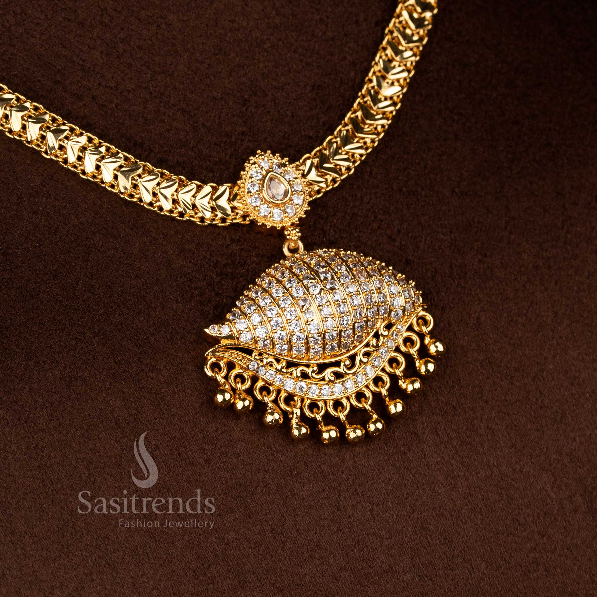 Sasitrends micro gold plated AD stone dome pendant necklace with flexible chain and traditional design