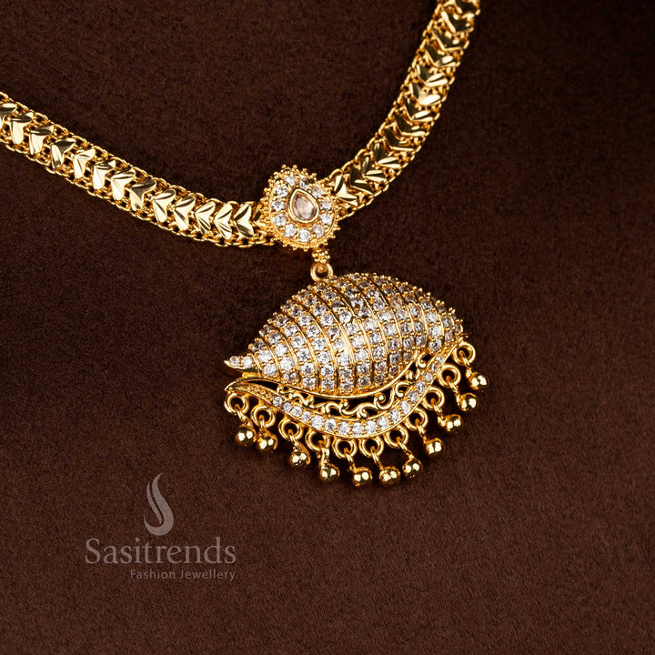 Sasitrends micro gold plated AD stone dome pendant necklace with flexible chain and traditional design