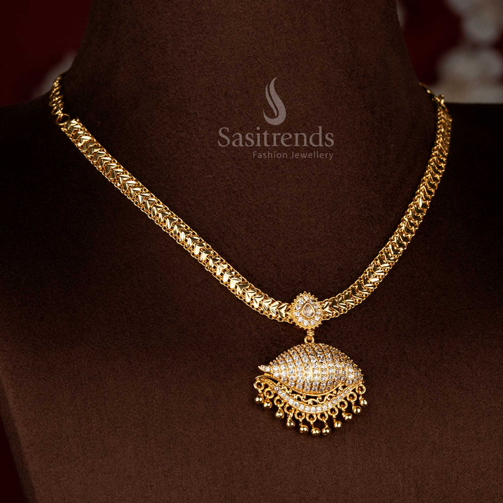Sasitrends micro gold plated white AD stone jhumka dome pendant necklace with real gold look finish