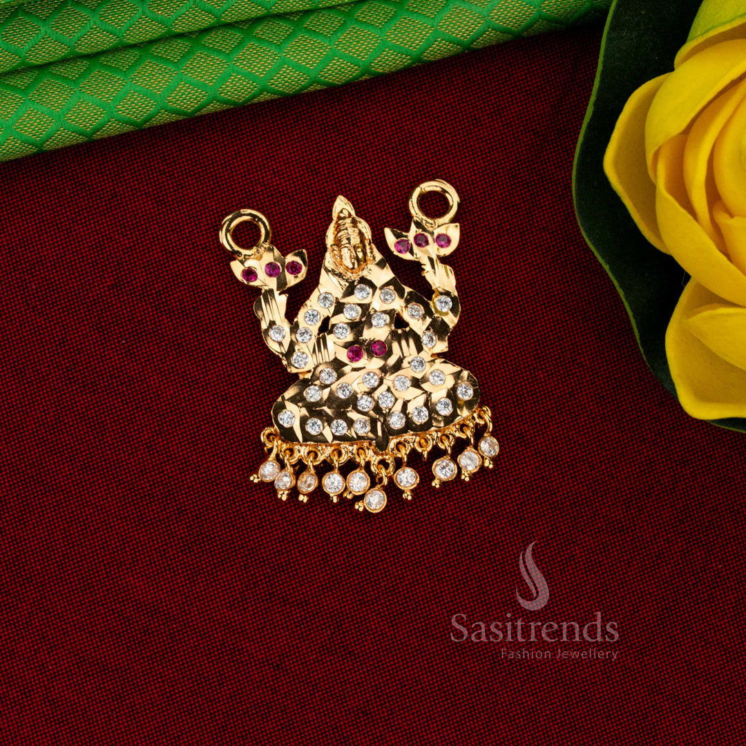 Sasitrends Impon Addigai micro gold plated white ruby AD stone guaranteed pendant with structured goddess Lakshmi design
