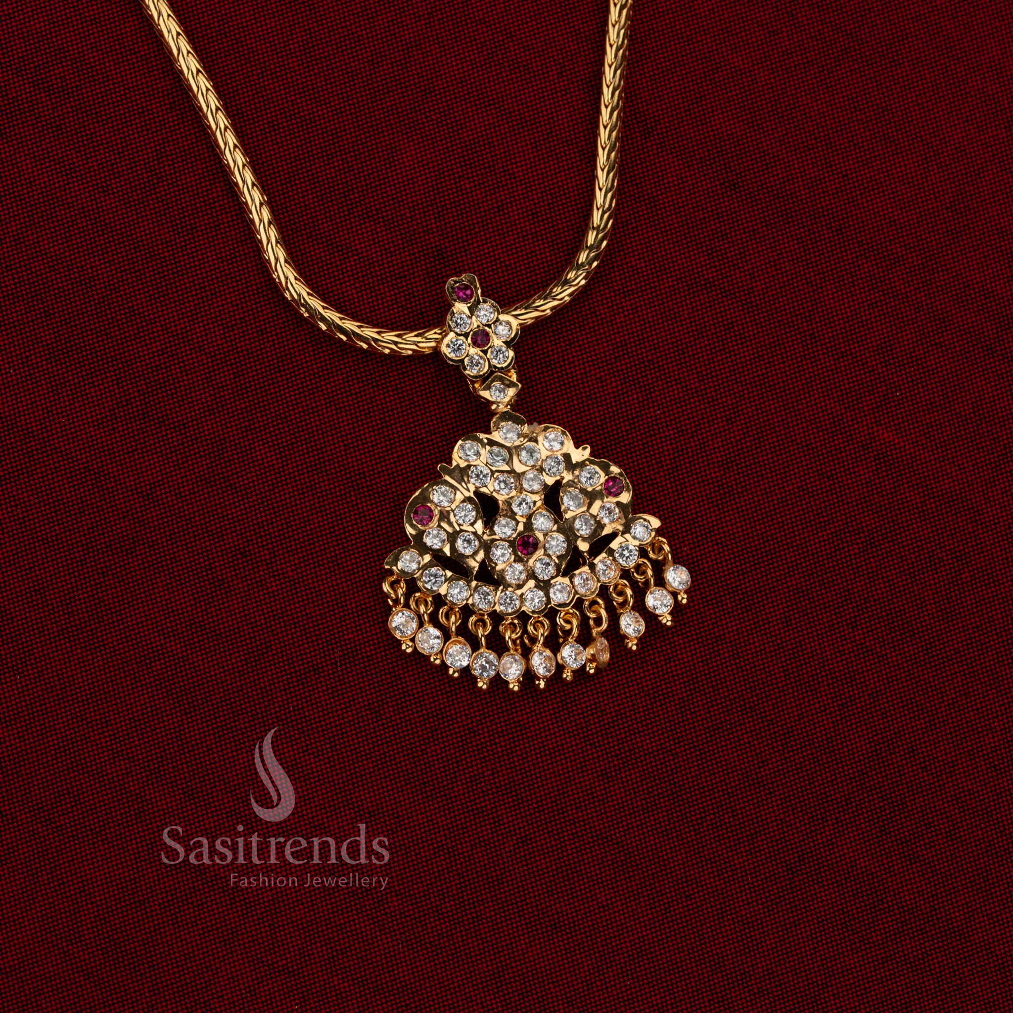 Micro gold plated white ruby AD stone Impon Attigai jewellery from Sasitrends with traditional curved pendant structure